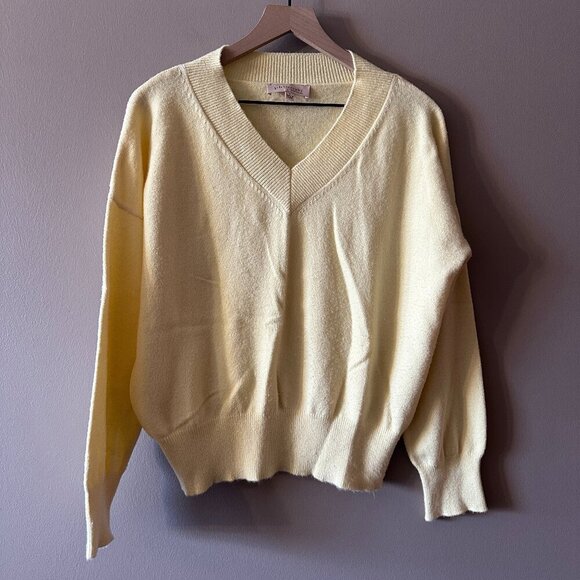 Women's L Philosophy V-neck Sweater Pale Yellow Fuzzy Soft - Picture 2 of 7